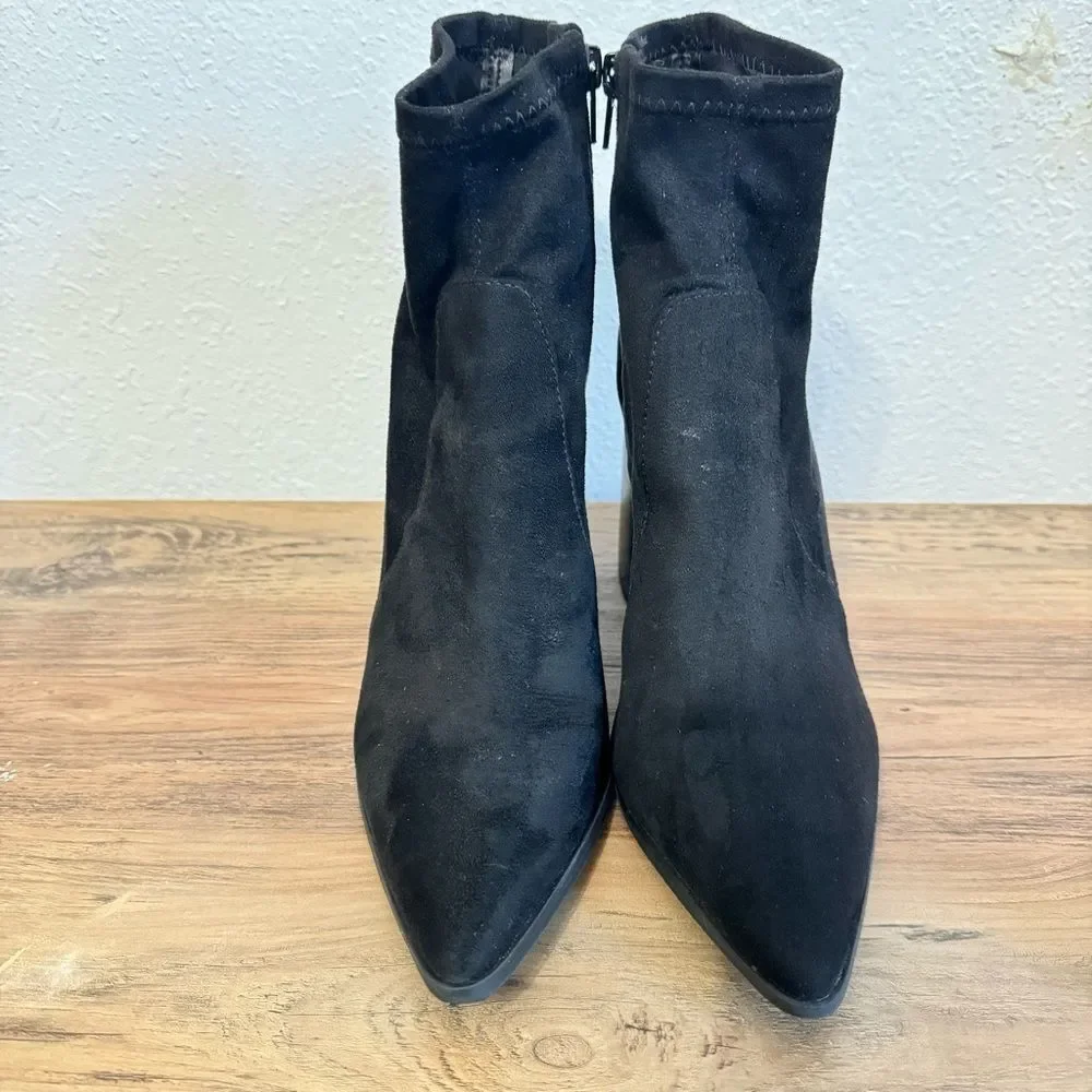 Steve Madden Womens Touchdown Black Suede Ankle Boots Chunky Heel Size 10